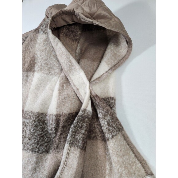 Unbranded Womens Ponco S/M Hooded Brown&Cream Plaid Quilted Accents Zip-up - Picture 3 of 10